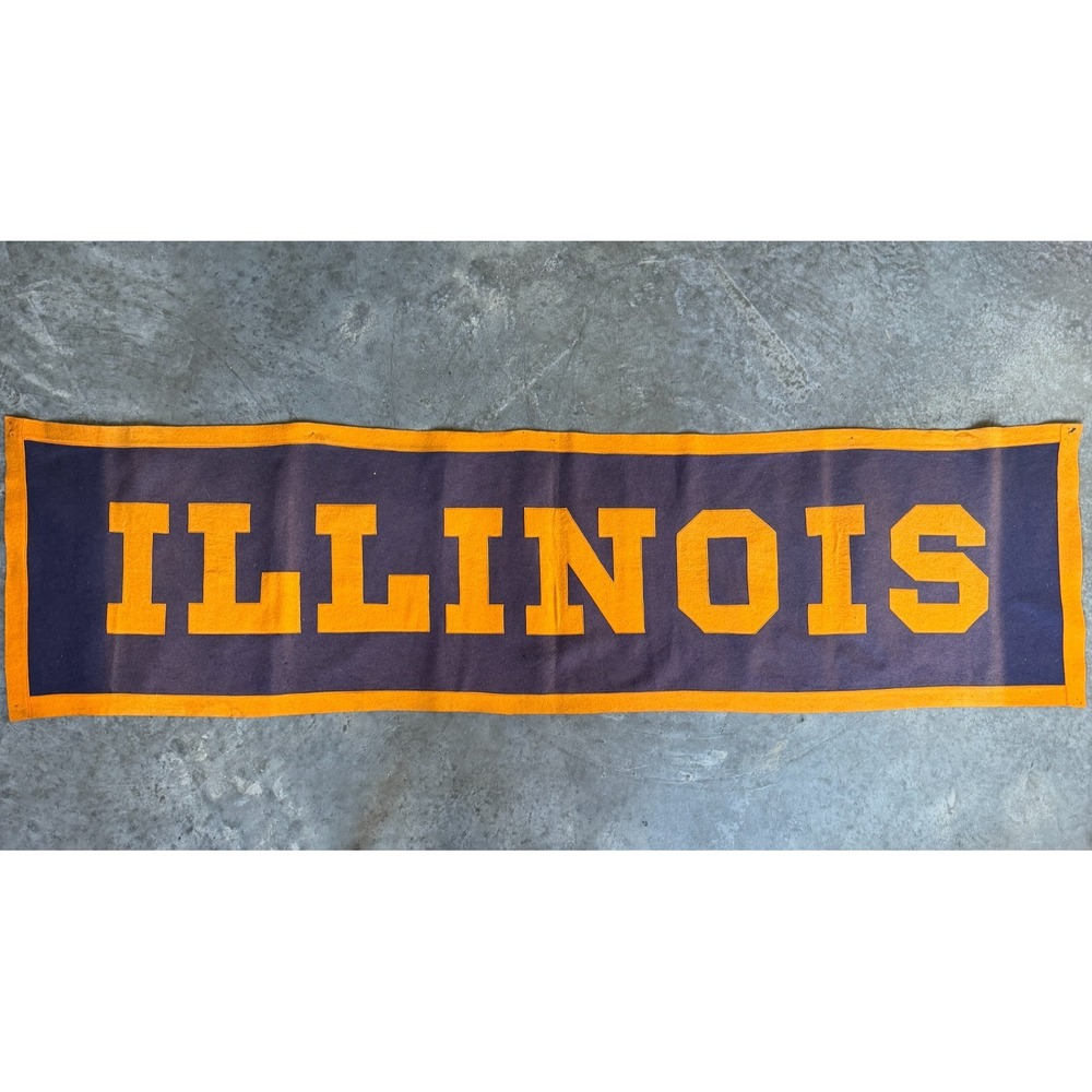 Vintage 1910-1920s Univeristy of Illinois Rectangle Banner Pennant HUGE 69"x18"